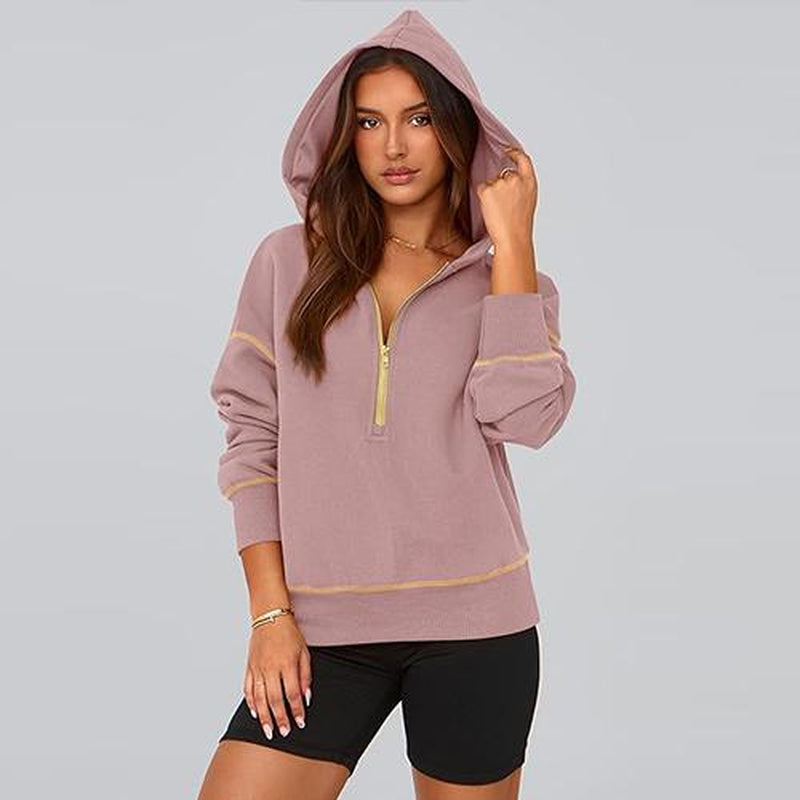 Prettygarden Women'S Hooded Sweatshirts Long Sleeve Half Zip Cropped Hoodie Pullover Gold Zipper with Stitching Detail Winter Fashion Clothes#Hoodieing