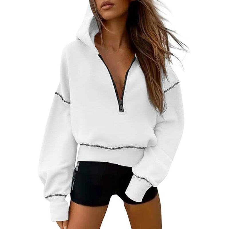 Prettygarden Women'S Hooded Sweatshirts Long Sleeve Half Zip Cropped Hoodie Pullover Gold Zipper with Stitching Detail Winter Fashion Clothes#Hoodieing