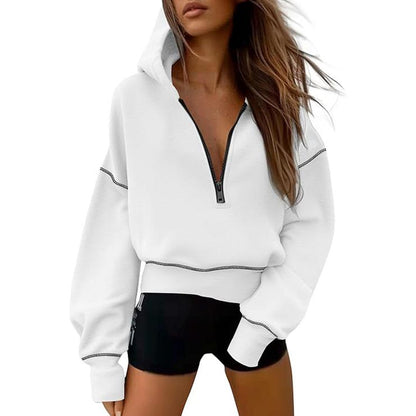 Prettygarden Women'S Hooded Sweatshirts Long Sleeve Half Zip Cropped Hoodie Pullover Gold Zipper with Stitching Detail Winter Fashion Clothes#Hoodieing